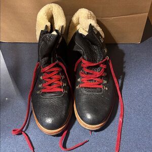 Trask Black Leather Boots with Red Laces